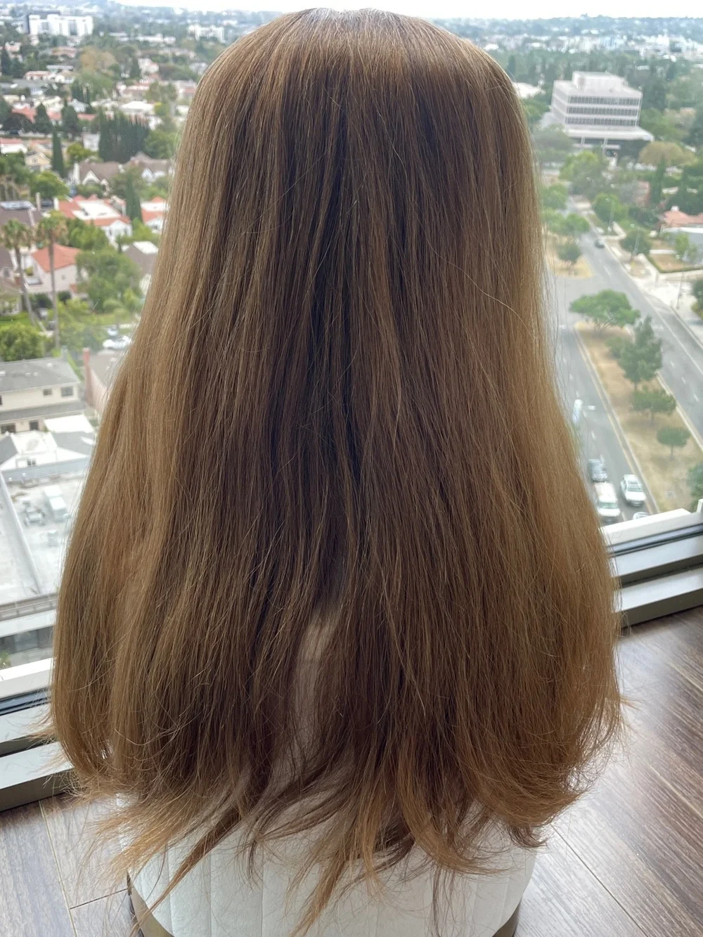Milano Collection Human Hair Long Natural Copper Brown Wig - Women Hair 25”